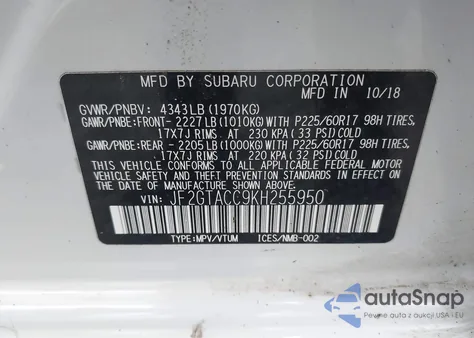 2019 Subaru Crosstrek 2.0I Premium из США, поврежденный, VIN JF2GTACC9KH255950